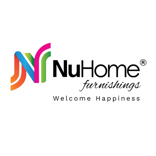 NuHome Furnishings logo with colorful design and tagline Welcome Happiness