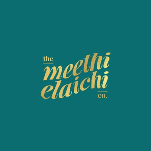 The Meethi Elaichi Co logo in gold on a green background